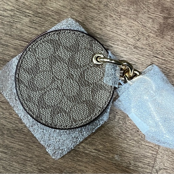 Coach Tan/Pink Leather Keychain Mirror - Picture 1 of 5